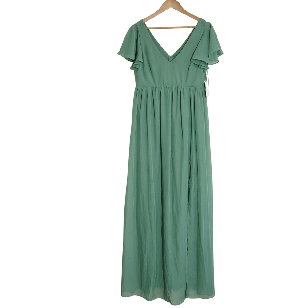 Birdy Grey NEW Hannah Chiffon Maxi Dress Eucalyptus Green Flutter Sleeve V-Neck